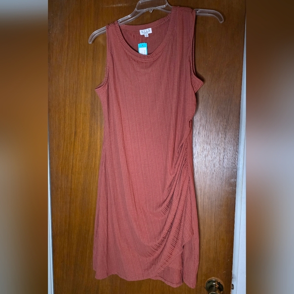 AVLN Dresses & Skirts - AVLN Studio Ribbed Ruched Bodycon Dress Rust XL